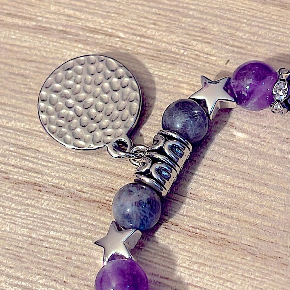 Amethyst, Flash Labradorite, Purple Lava Stone, Amulet Charm Bracelet 💜🖤🤍 - Picture 10 of 12